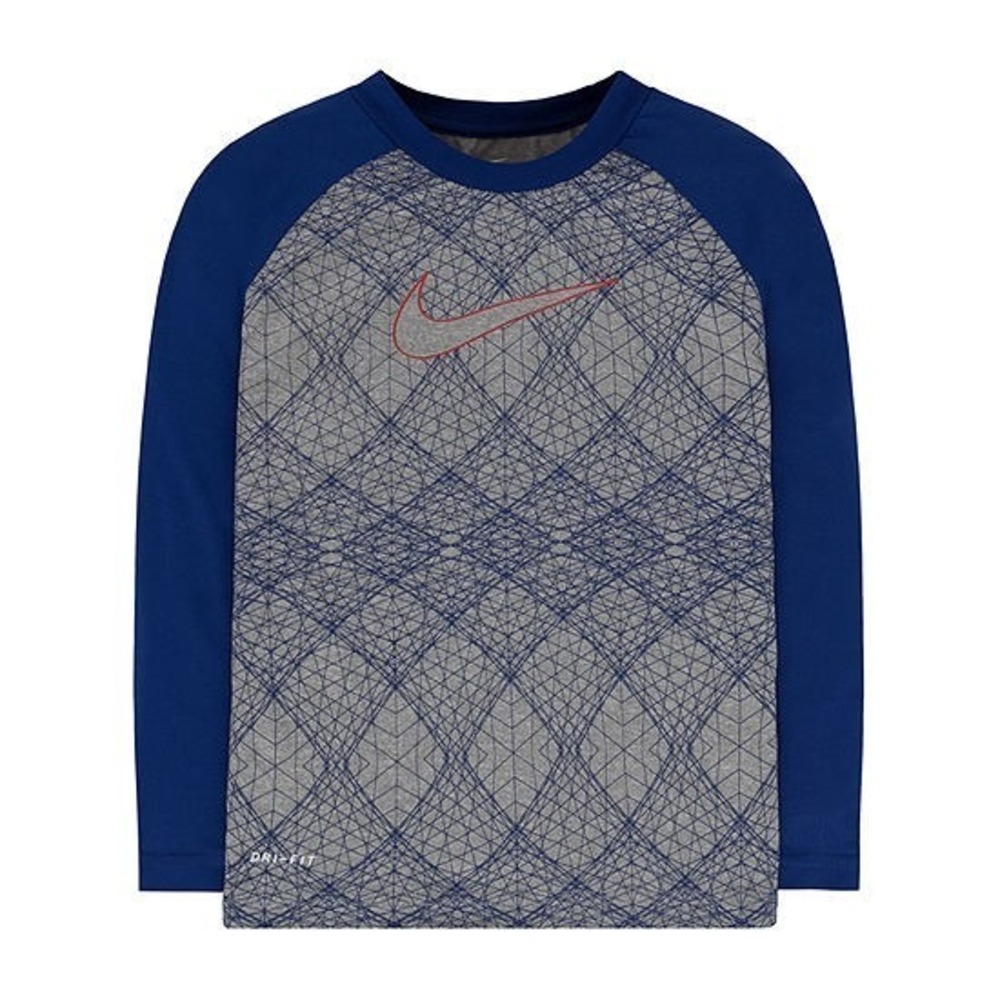 Nike Boys Size 4 Long Sleeve‎ T-Shirt Crew Neck Dry-Fit  Olympic SWOOSH Gray NWT